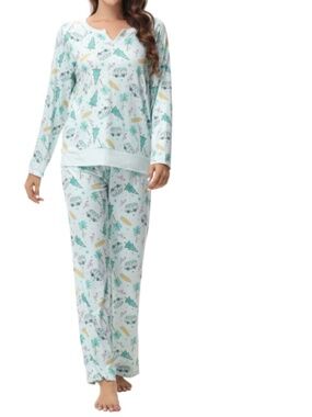 Ink+Ivy Women's Long Sleeve Notch Collar Top with Lounge Pants 2 Piece Pajama Se